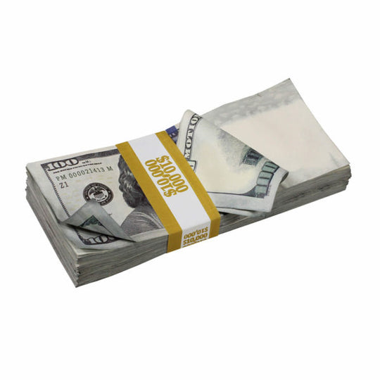 New Style $100s AGED LOOK $10,000 Blank Filler Fat Fold - Prop Movie Money