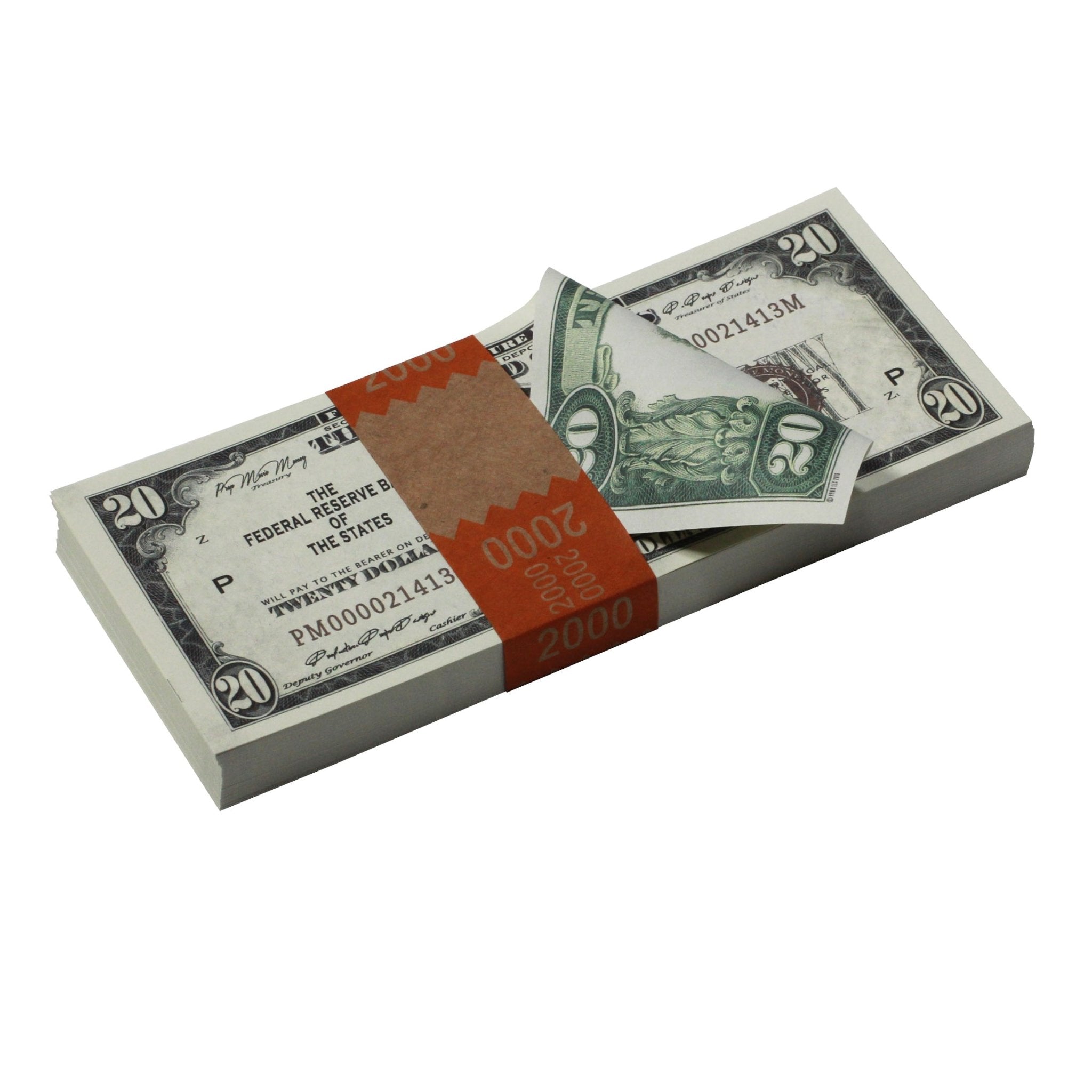 Series 1920s Vintage $20 Full Print Prop Money Stack - Prop Movie Money