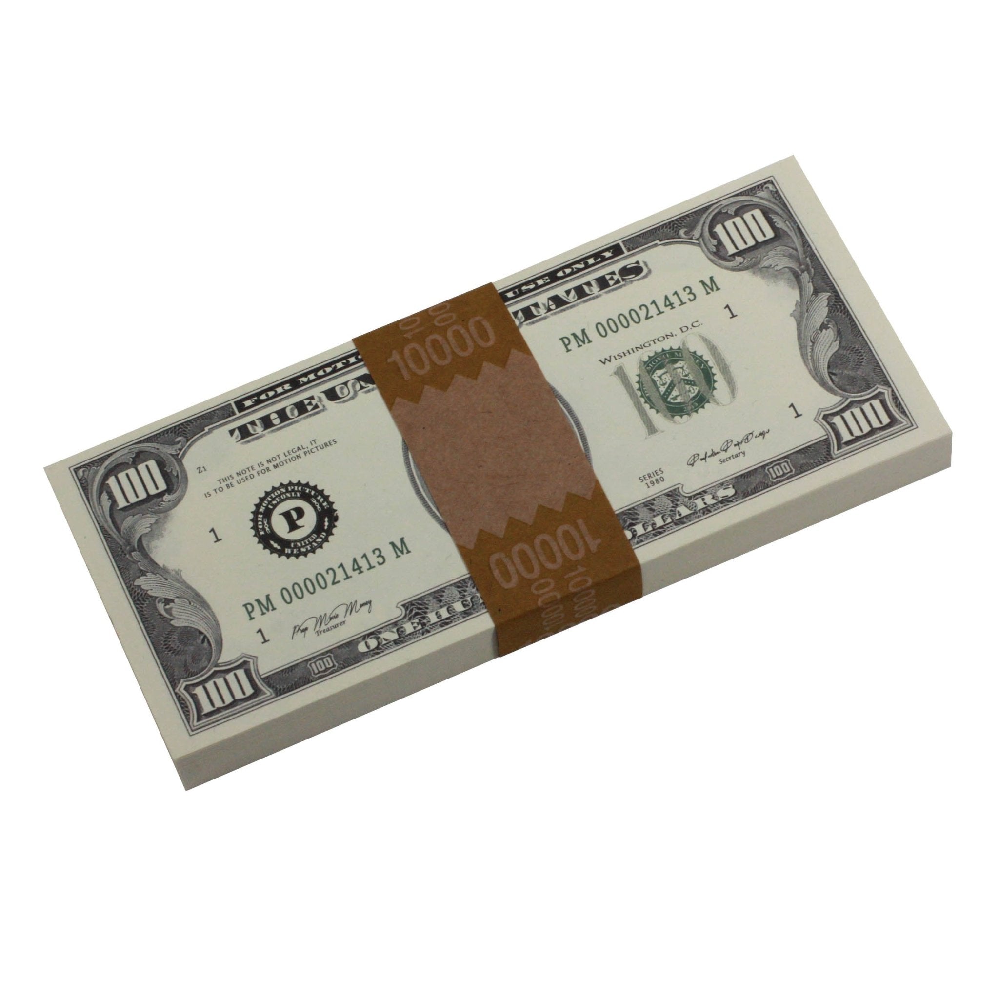 Series 1980s $100s Blank Filler $10,000 Prop Money Stack - Prop Movie Money