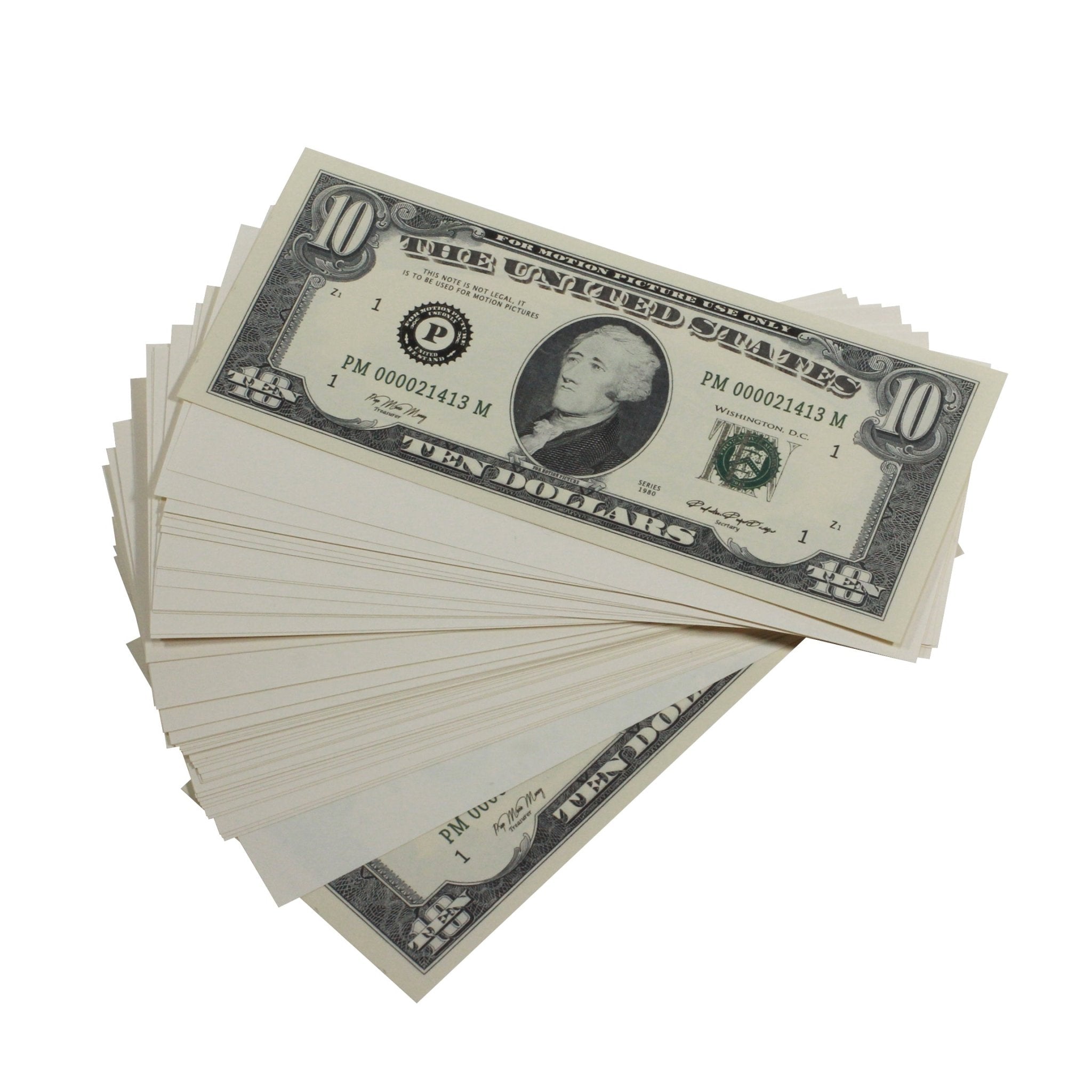 Series 1980s $10s Blank Filler $1,000 Prop Money Stack - Prop Movie Money