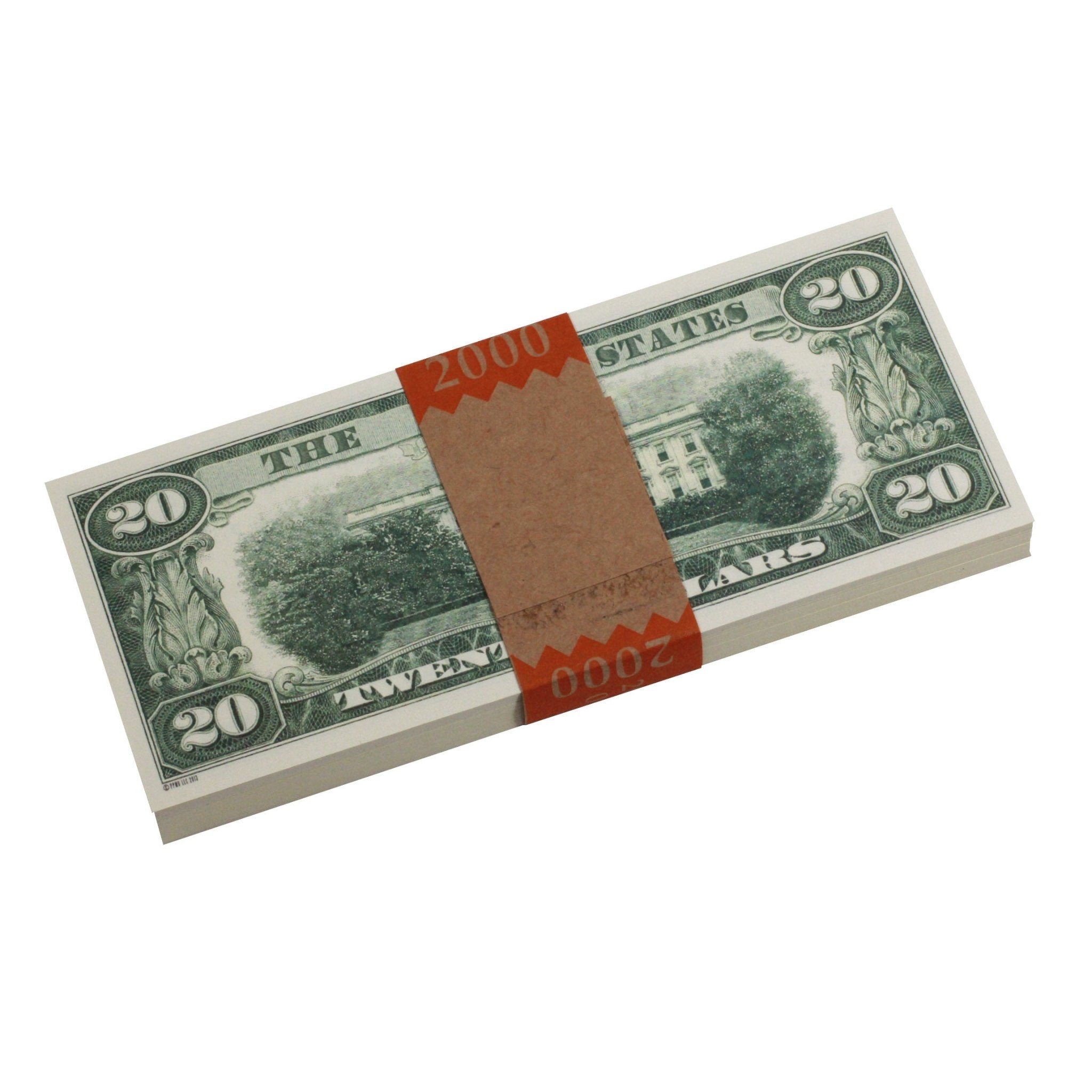 Series 1980s $20s Blank Filler $2,000 Prop Money Stack - Prop Movie Money