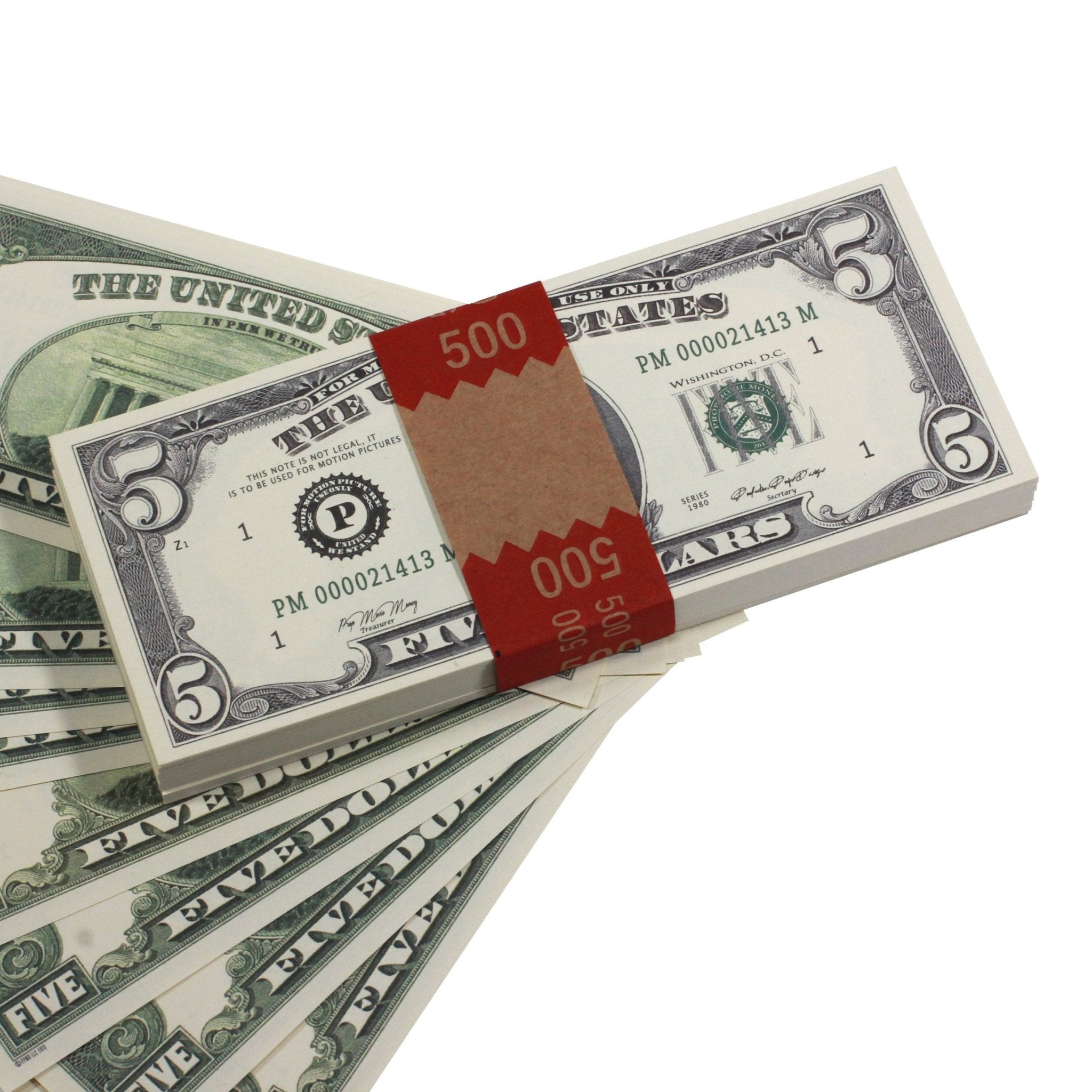 Series 1980s $5 Full Print Prop Money Stack - Prop Movie Money