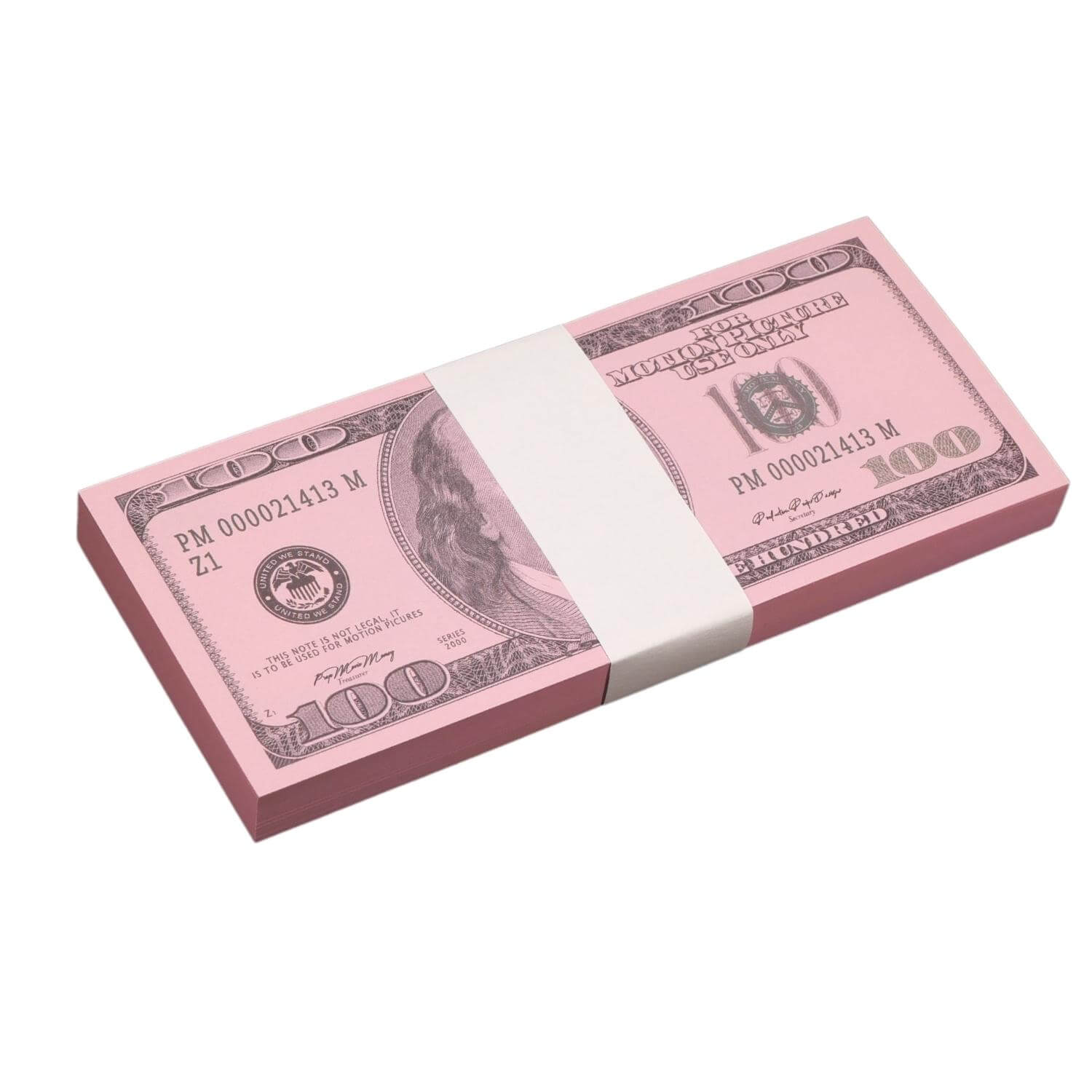 Series 2000 $100 Full Print Pink Money Stack - Prop Movie Money