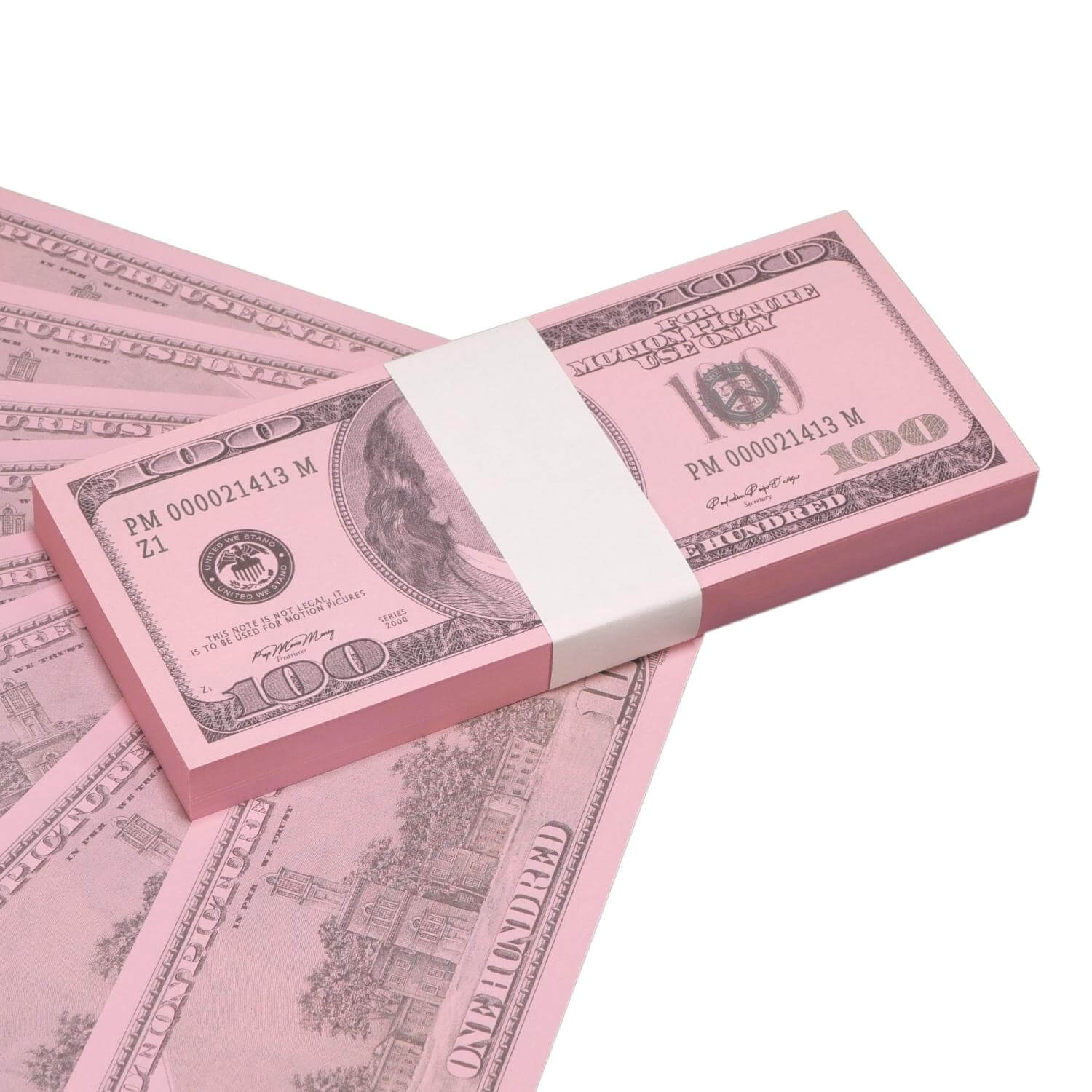 Series 2000 $100 Full Print Pink Money Stack - Prop Movie Money