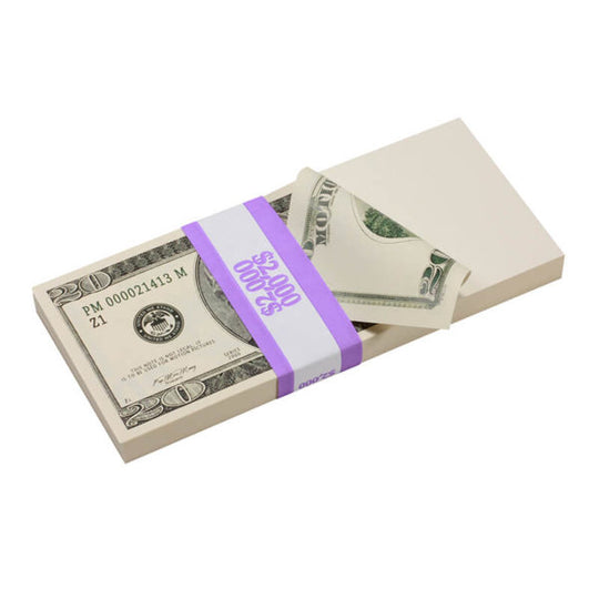 2000 Series $20s Blank Filler $2,000 Prop Money Stack - Prop Movie Money