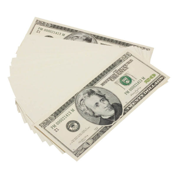 2000 Series $20s Blank Filler $2,000 Prop Money Stack - Prop Movie Money