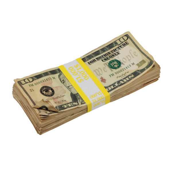 New Style $10s Aged $1,000 Blank Filler Stack - Prop Movie Money