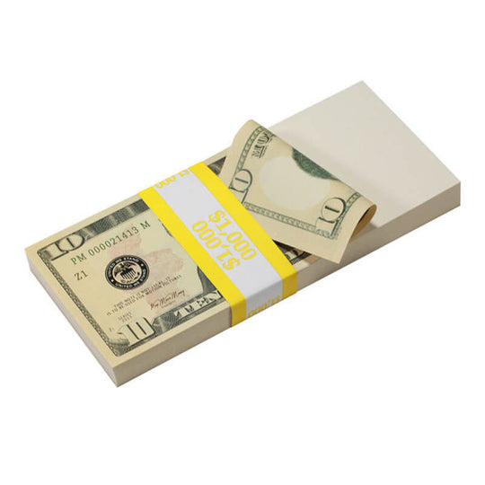 New Style $10s Blank Filler $1,000 Prop Money Stack - Prop Movie Money