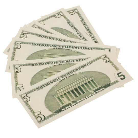 2000 Series $5 Full Print Prop Money Stack - Prop Movie Money